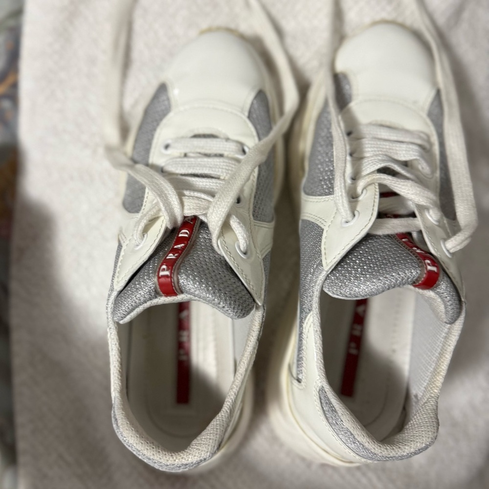 Authentic Vintage Prada 1990s Americas Cup White and Gray Women's Sneakers